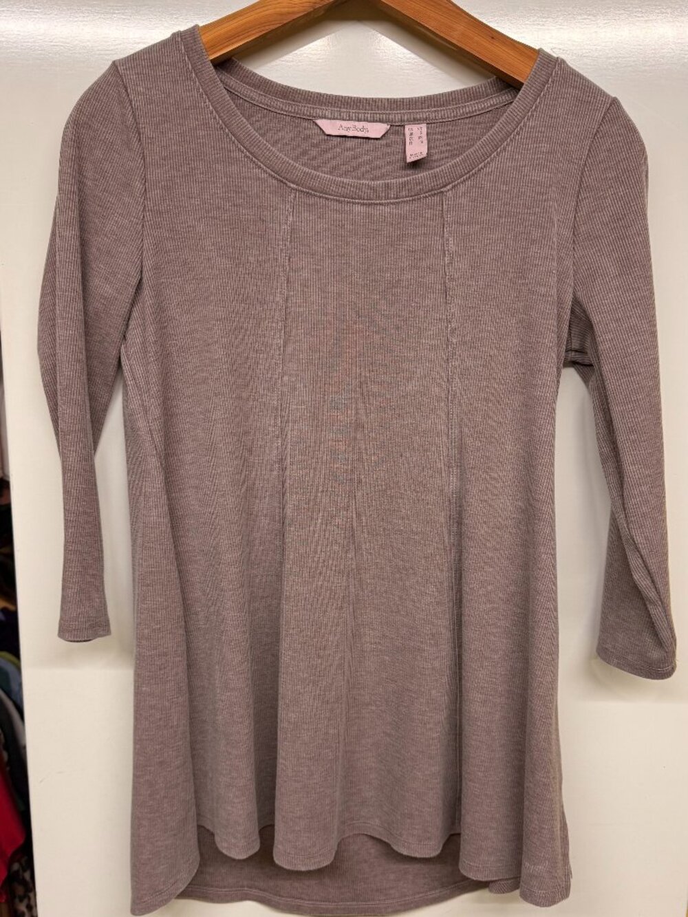 AnyBody Loungewear Mauve Ribbed Knit 3/4 Sleeve Tunic - Size XS